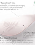Silicone mask with text describing its features on a white background