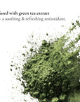 Green tea powder with text about green tea extract on a white background