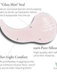 Silicone mask with text describing its features on a white background