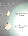 Measurement chart for small and large individual spots with text and a logo.