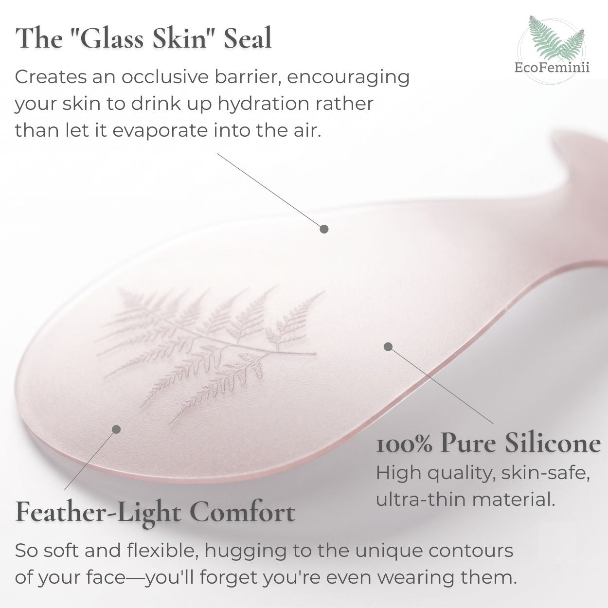 Silicone mask with text describing its features on a white background