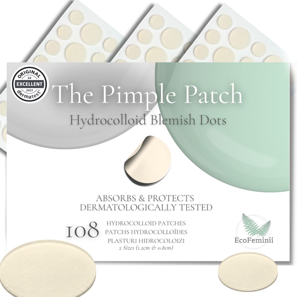 Packaging of The Pimple Patch hydrocolloid blemish dots with visible branding.