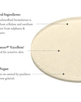 Hydrocolloid dressing with text detailing natural ingredients, dermatological certification, and vegan status.