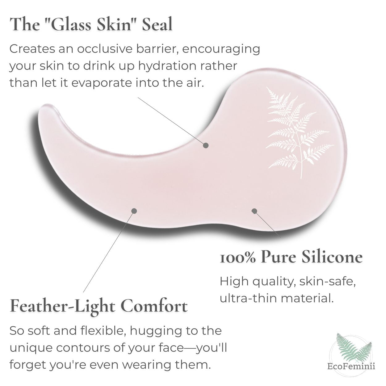 Silicone mask with text describing its features on a white background