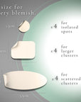 Product size guide with measurements and text on a gradient background