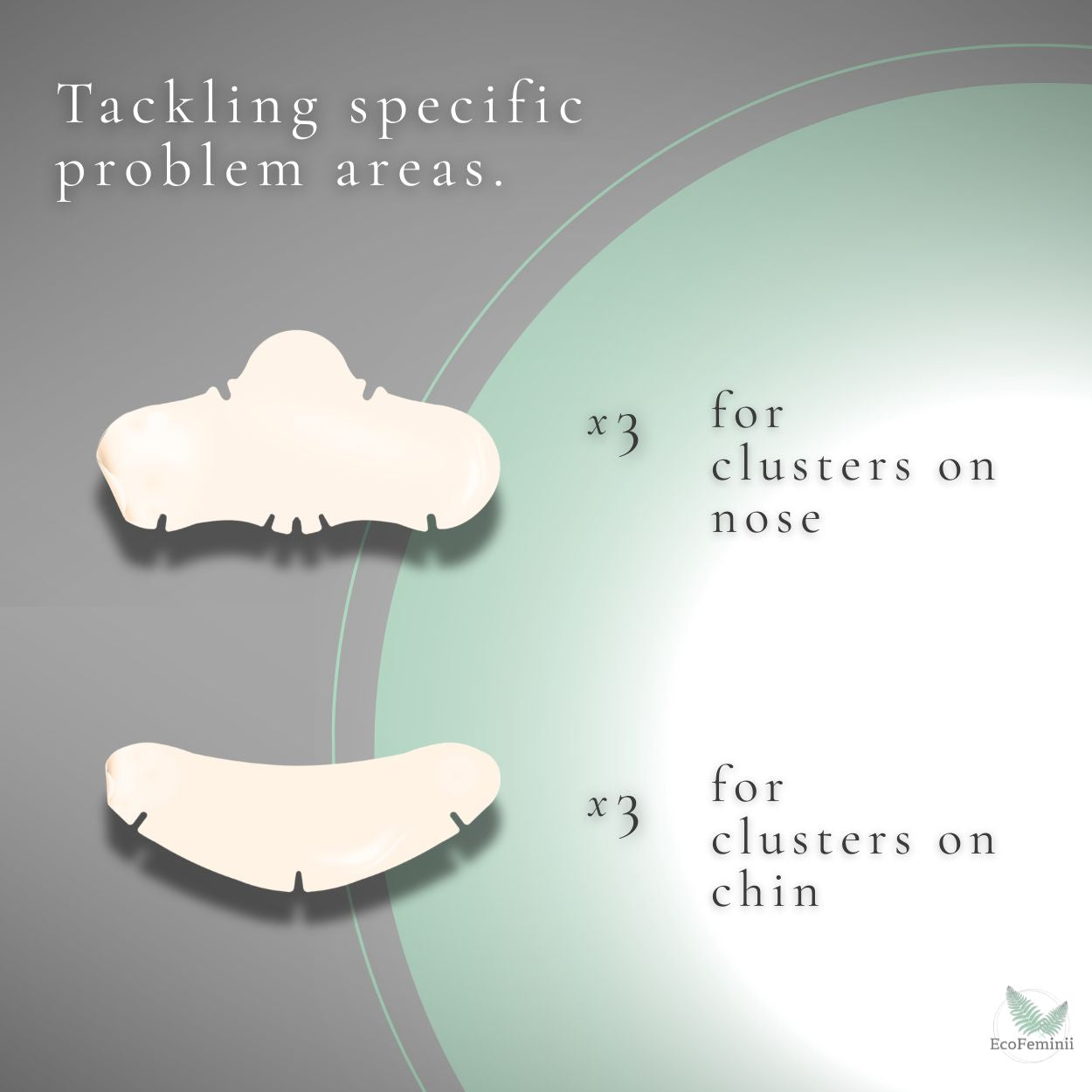White patches for skin concerns on a gray and green background with text.